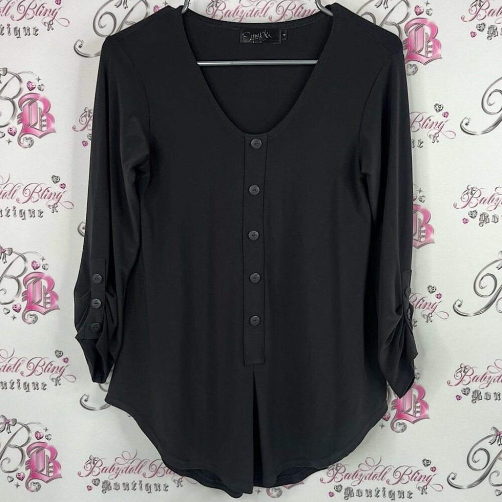 Sympli long sleeve asymmetrical buttons Black Button details Shirt flowy top